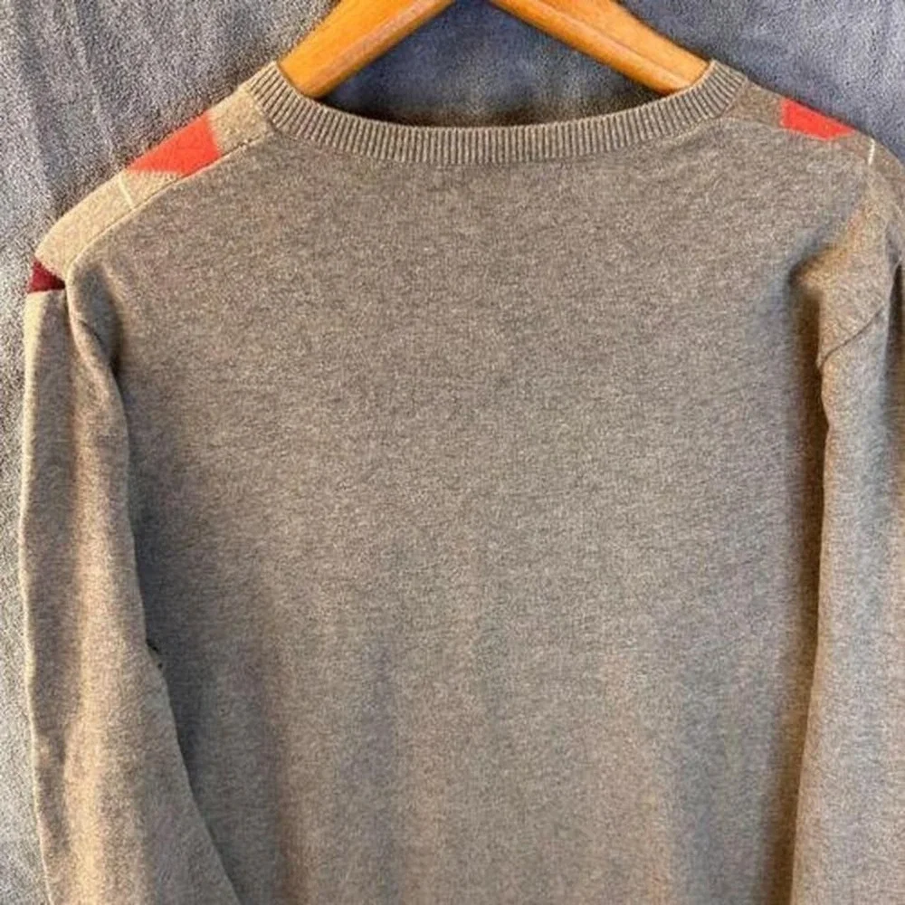 Banana Republic Mens‎ Large Argyle V-Neck Sweater Grey Orange Burgundy